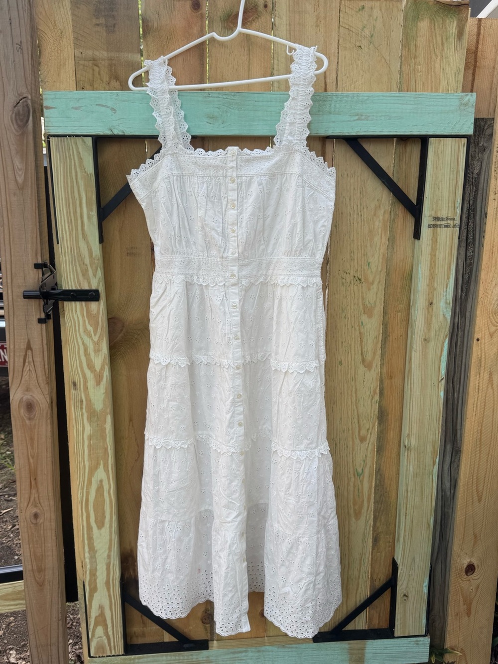 Doen Gap White Eyelet Lace-Trim Midi Sundress